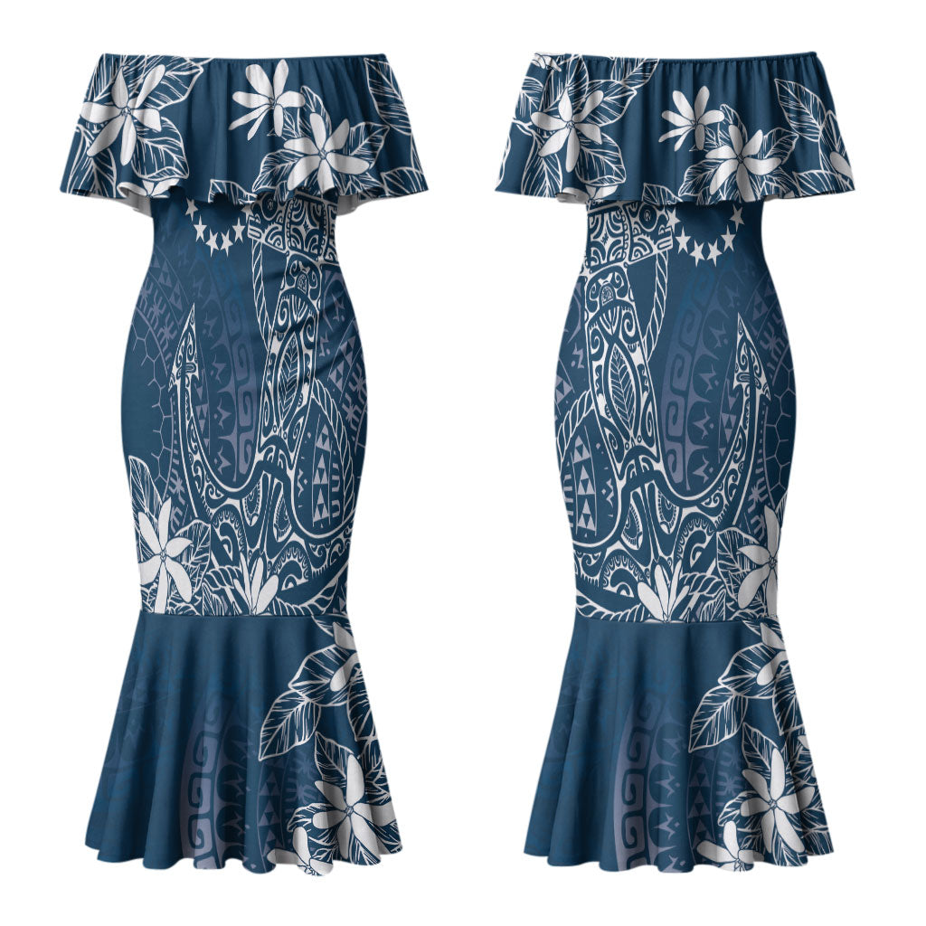 Navy Kuki Airani Tapakau Couples Matching Mermaid Dress and Long Sleeve Button Shirt Tribal Anchor Mix Tiare LT7 - Polynesian Pride
