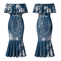 Navy Kuki Airani Tapakau Couples Matching Mermaid Dress and Long Sleeve Button Shirt Tribal Anchor Mix Tiare LT7 - Polynesian Pride