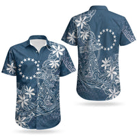 Navy Kuki Airani Tapakau Couples Matching Off Shoulder Short Dress and Hawaiian Shirt Tribal Anchor Mix Tiare LT7 - Polynesian Pride