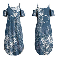 Navy Kuki Airani Tapakau Couples Matching Summer Maxi Dress and Hawaiian Shirt Tribal Anchor Mix Tiare LT7 - Polynesian Pride