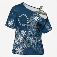 Navy Kuki Airani Tapakau Cross Shoulder Shirt Tribal Anchor Mix Tiare LT7 Female Navy - Polynesian Pride