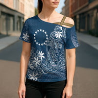 Navy Kuki Airani Tapakau Cross Shoulder Shirt Tribal Anchor Mix Tiare LT7 - Polynesian Pride