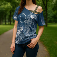 Navy Kuki Airani Tapakau Cross Shoulder Shirt Tribal Anchor Mix Tiare LT7 - Polynesian Pride