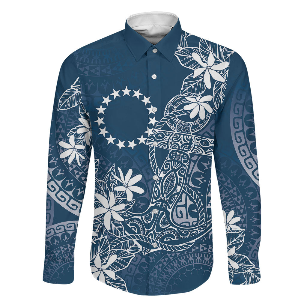 Navy Kuki Airani Tapakau Family Matching Off The Shoulder Long Sleeve Dress and Hawaiian Shirt Tribal Anchor Mix Tiare