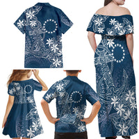 Navy Kuki Airani Tapakau Family Matching Off Shoulder Maxi Dress and Hawaiian Shirt Tribal Anchor Mix Tiare