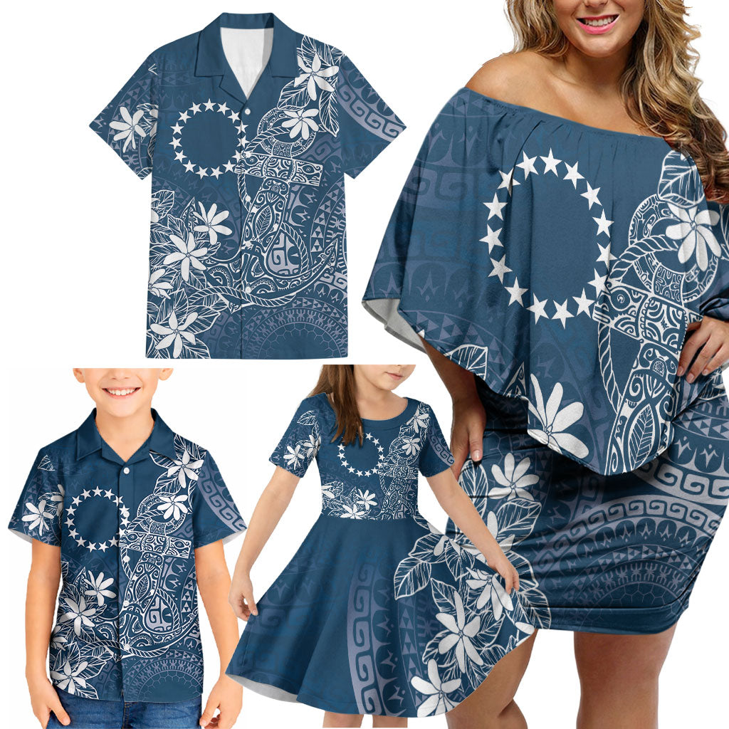 Navy Kuki Airani Tapakau Family Matching Off Shoulder Short Dress and Hawaiian Shirt Tribal Anchor Mix Tiare LT7 - Polynesian Pride