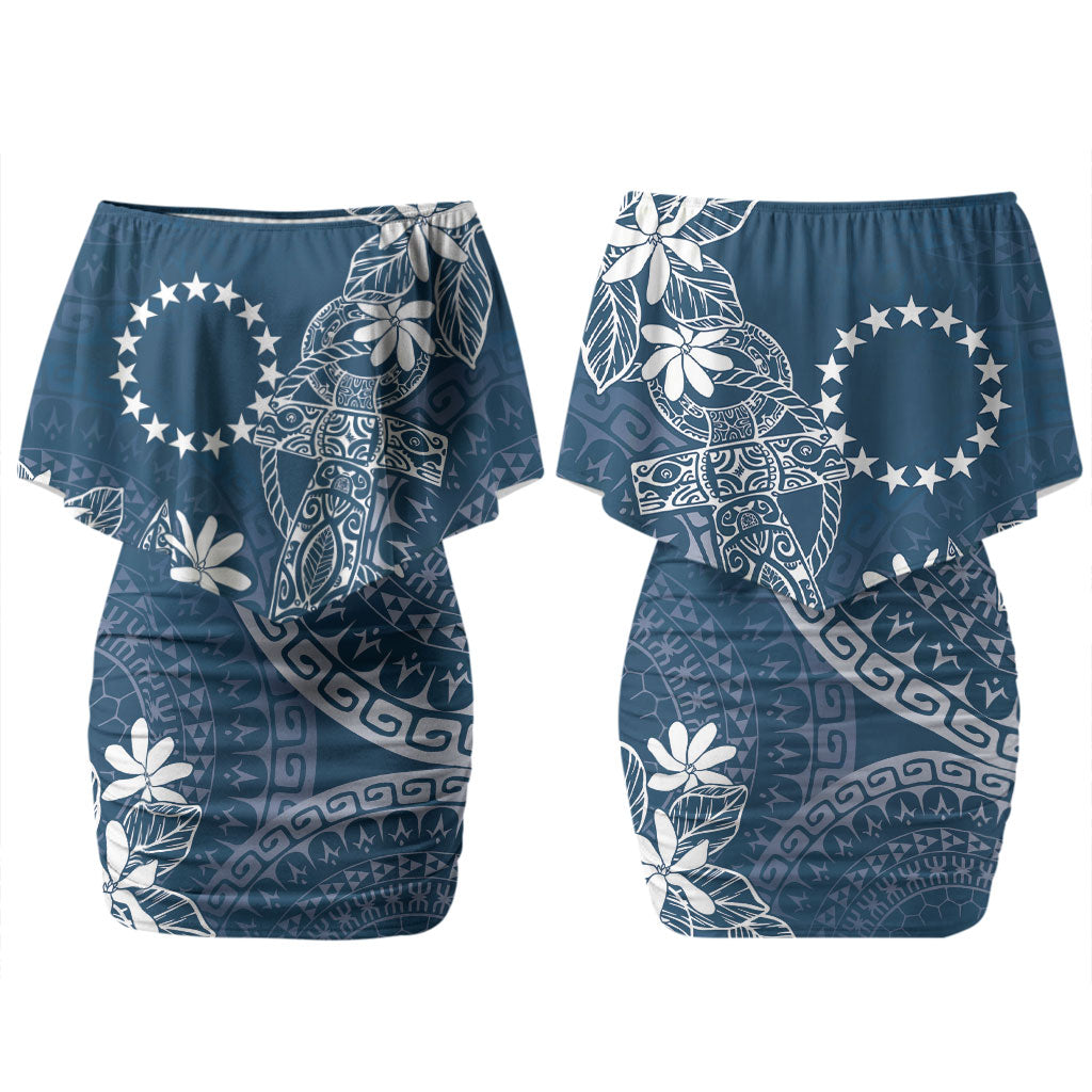 Navy Kuki Airani Tapakau Family Matching Off Shoulder Short Dress and Hawaiian Shirt Tribal Anchor Mix Tiare LT7 Mom's Dress Navy - Polynesian Pride