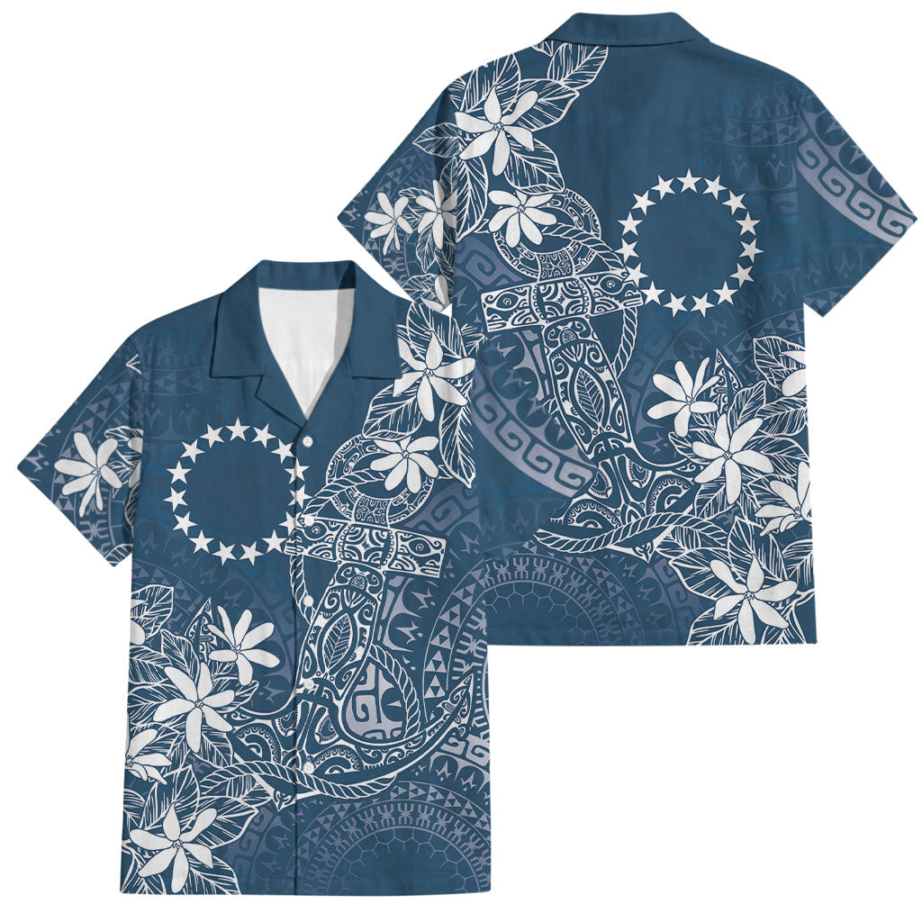 Navy Kuki Airani Tapakau Family Matching Off Shoulder Short Dress and Hawaiian Shirt Tribal Anchor Mix Tiare LT7 Dad's Shirt - Short Sleeve Navy - Polynesian Pride