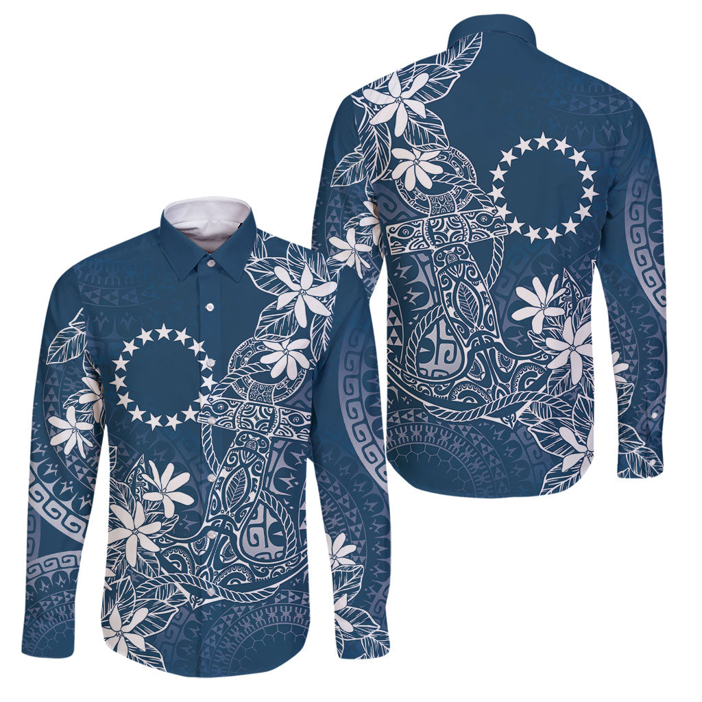 Navy Kuki Airani Tapakau Family Matching Off Shoulder Short Dress and Hawaiian Shirt Tribal Anchor Mix Tiare LT7 Dad's Shirt - Long Sleeve Navy - Polynesian Pride