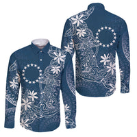 Navy Kuki Airani Tapakau Family Matching Off Shoulder Short Dress and Hawaiian Shirt Tribal Anchor Mix Tiare LT7 Dad's Shirt - Long Sleeve Navy - Polynesian Pride
