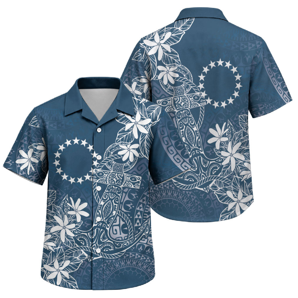 Navy Kuki Airani Tapakau Family Matching Off Shoulder Short Dress and Hawaiian Shirt Tribal Anchor Mix Tiare LT7 Son's Shirt Navy - Polynesian Pride
