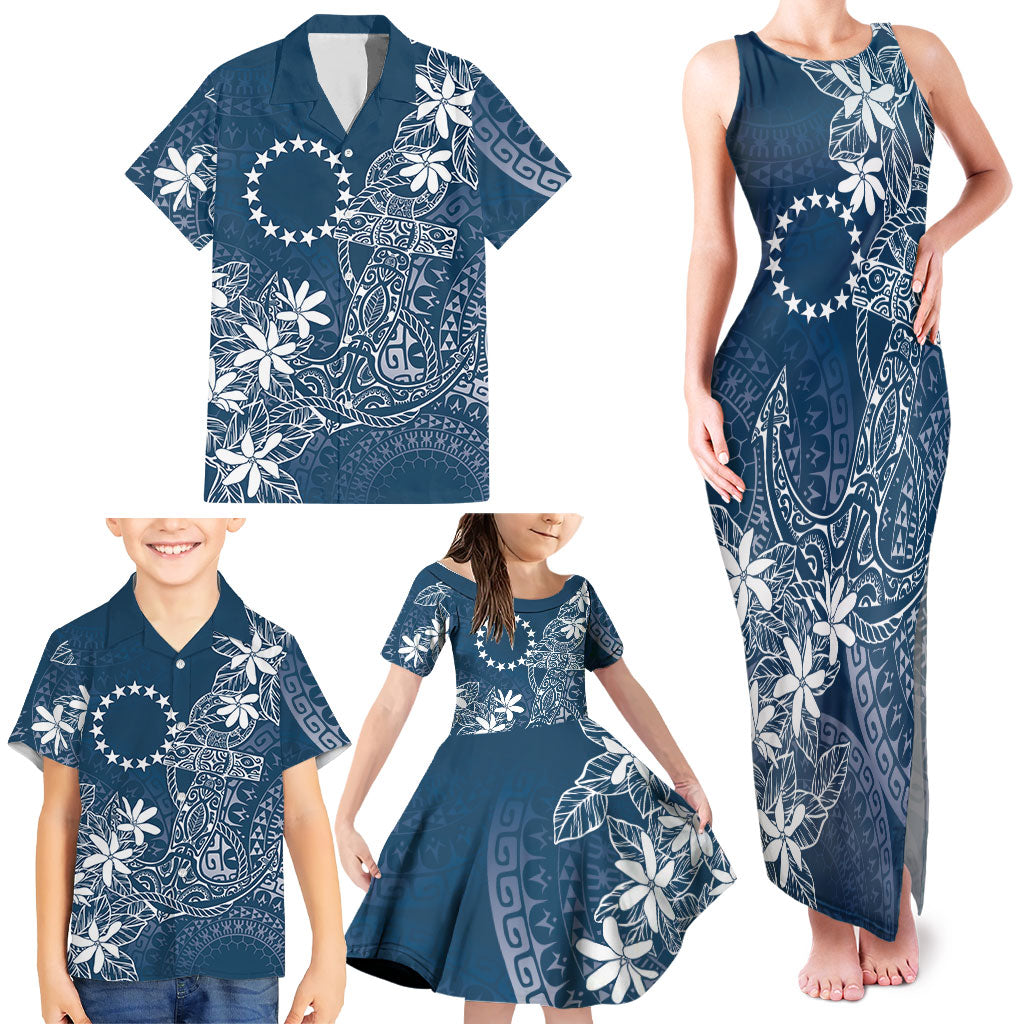 Navy Kuki Airani Tapakau Family Matching Tank Maxi Dress and Hawaiian Shirt Tribal Anchor Mix Tiare
