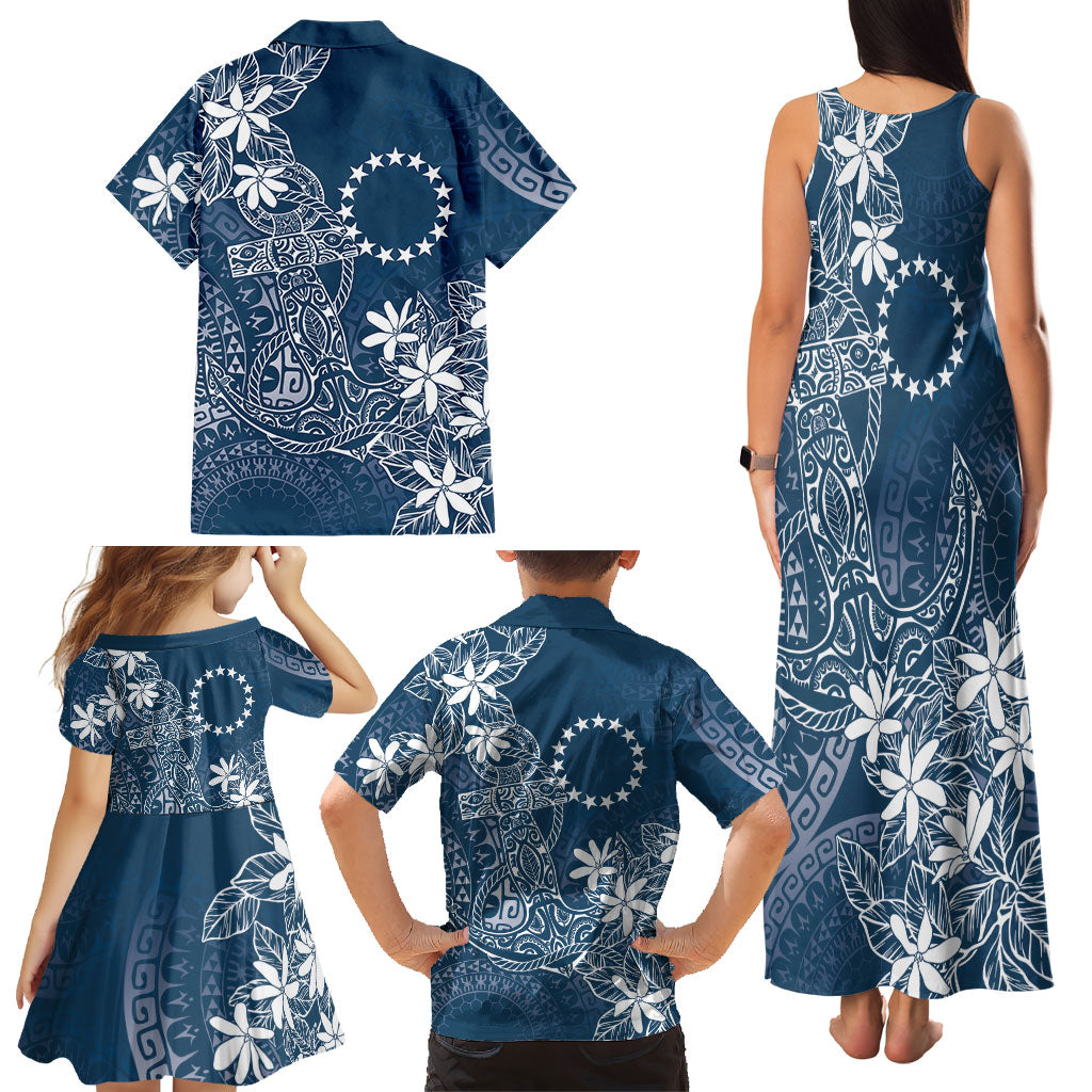 Navy Kuki Airani Tapakau Family Matching Tank Maxi Dress and Hawaiian Shirt Tribal Anchor Mix Tiare