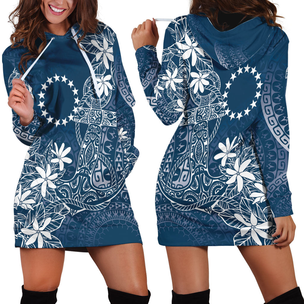 Navy Kuki Airani Tapakau Hoodie Dress Tribal Anchor Mix Tiare