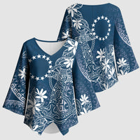 Navy Kuki Airani Tapakau Kimono Sleeve Blouse Tribal Anchor Mix Tiare