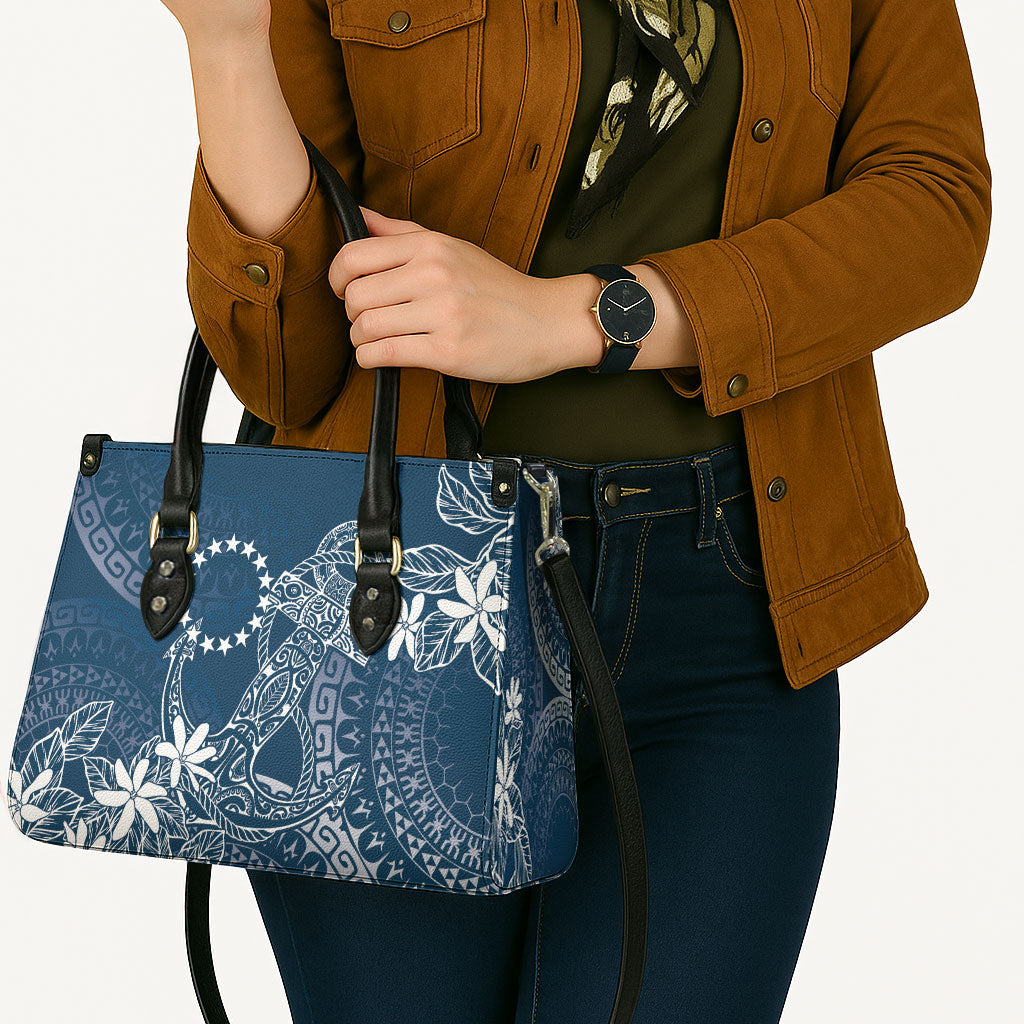 Navy Kuki Airani Tapakau Leather Bag Tribal Anchor Mix Tiare LT7 - Polynesian Pride