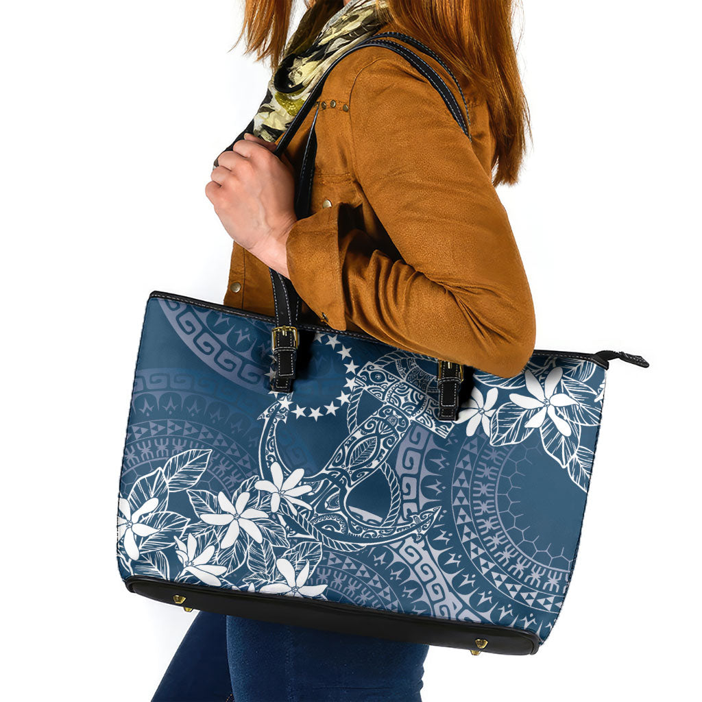 Navy Kuki Airani Tapakau Leather Tote Bag Tribal Anchor Mix Tiare