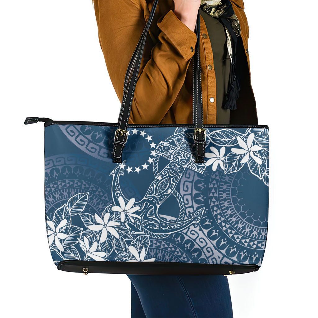 Navy Kuki Airani Tapakau Leather Tote Bag Tribal Anchor Mix Tiare