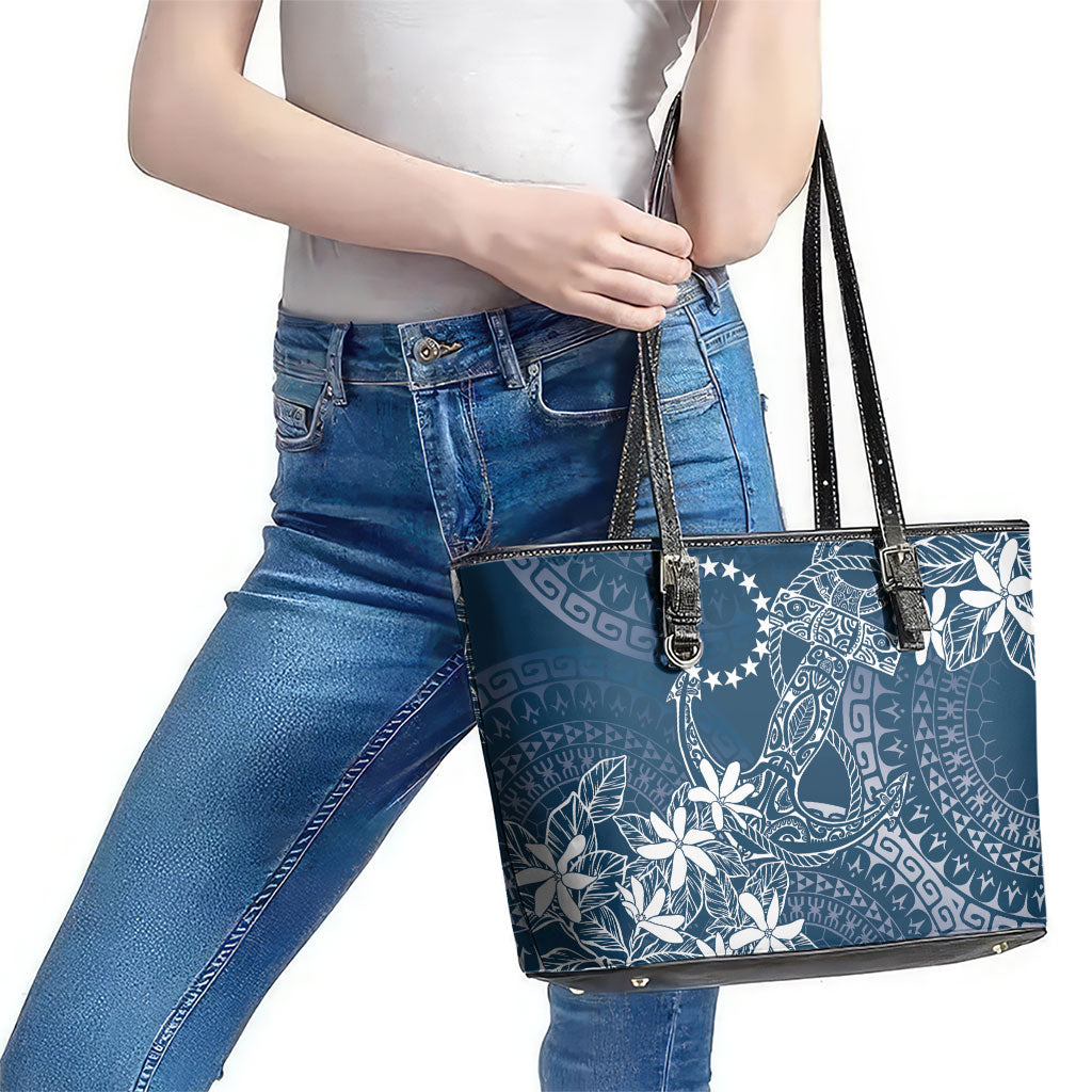 Navy Kuki Airani Tapakau Leather Tote Bag Tribal Anchor Mix Tiare