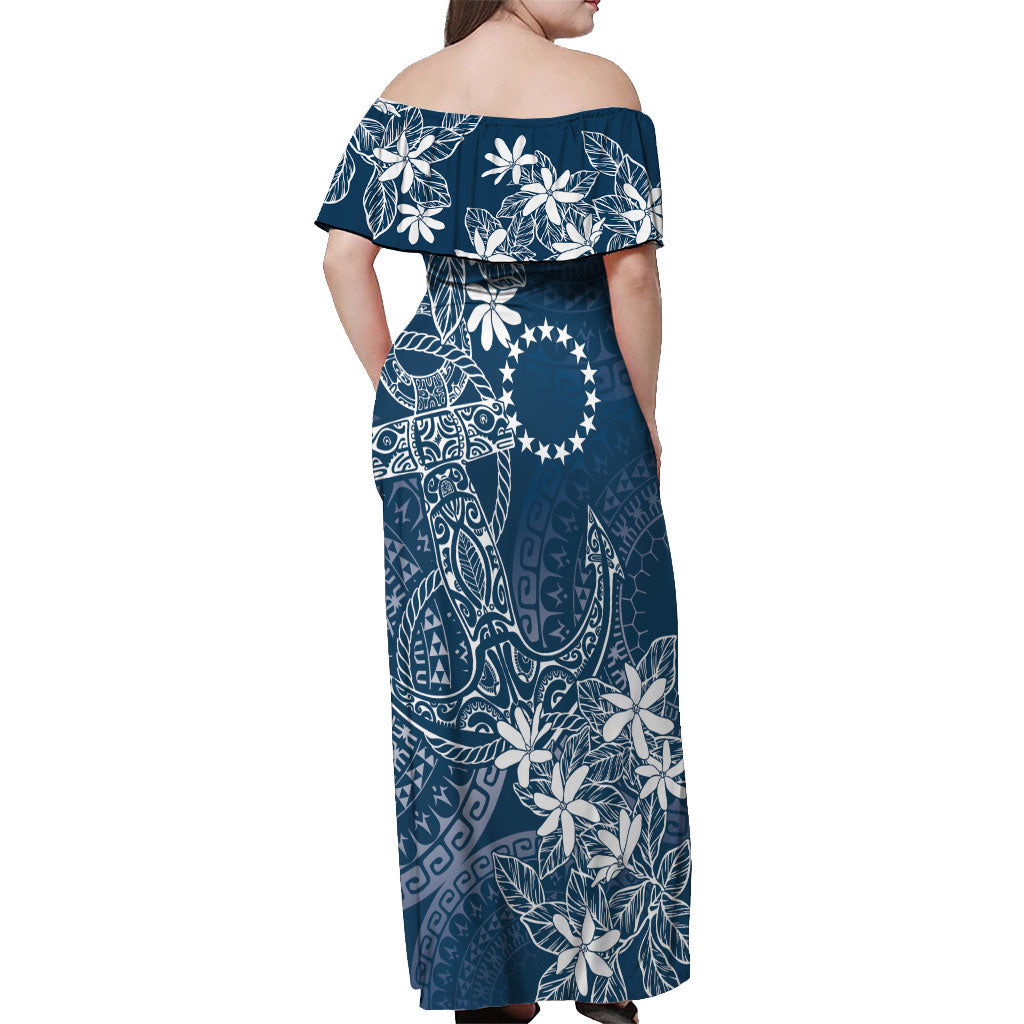 Navy Kuki Airani Tapakau Off Shoulder Maxi Dress Tribal Anchor Mix Tiare