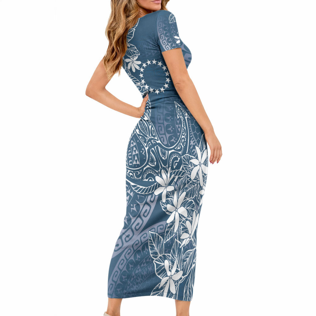 Navy Kuki Airani Tapakau Short Sleeve Bodycon Dress Tribal Anchor Mix Tiare LT7 - Polynesian Pride