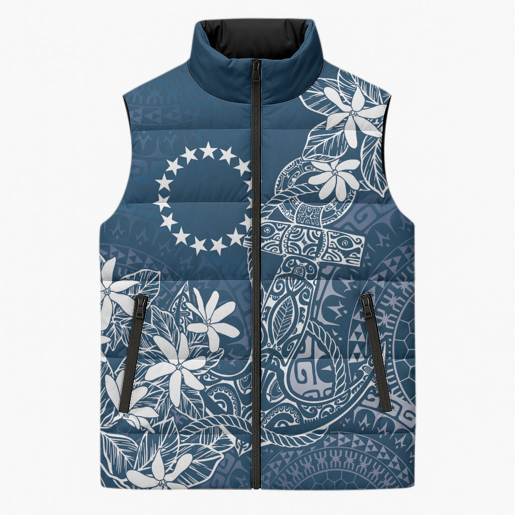 Navy Kuki Airani Tapakau Sleeveless Puffer Jacket Tribal Anchor Mix Tiare