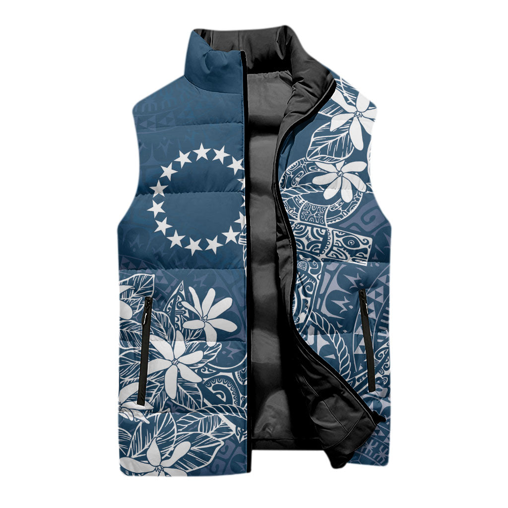 Navy Kuki Airani Tapakau Sleeveless Puffer Jacket Tribal Anchor Mix Tiare
