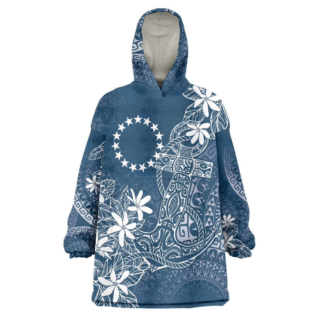 Navy Kuki Airani Tapakau Wearable Blanket Hoodie Tribal Anchor Mix Tiare