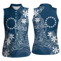 Navy Kuki Airani Tapakau Women Sleeveless Polo Shirt Tribal Anchor Mix Tiare