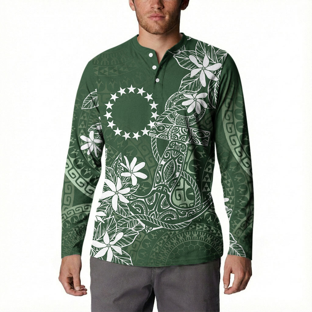 Sage Green Kuki Airani Tapakau Button Sweatshirt Tribal Anchor Mix Tiare