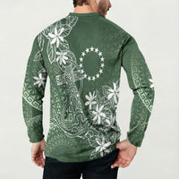 Sage Green Kuki Airani Tapakau Button Sweatshirt Tribal Anchor Mix Tiare