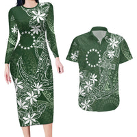 Sage Green Kuki Airani Tapakau Couples Matching Long Sleeve Bodycon Dress and Hawaiian Shirt Tribal Anchor Mix Tiare