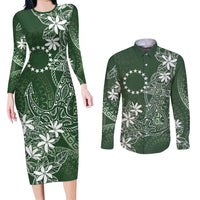 Sage Green Kuki Airani Tapakau Couples Matching Long Sleeve Bodycon Dress and Long Sleeve Button Shirt Tribal Anchor Mix Tiare