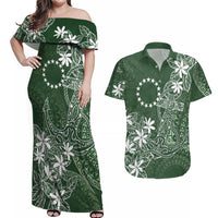 Sage Green Kuki Airani Tapakau Couples Matching Off Shoulder Maxi Dress and Hawaiian Shirt Tribal Anchor Mix Tiare