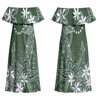 Sage Green Kuki Airani Tapakau Couples Matching Off Shoulder Maxi Dress and Long Sleeve Button Shirt Tribal Anchor Mix Tiare LT7 - Polynesian Pride