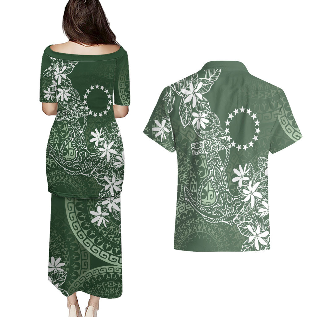 Sage Green Kuki Airani Tapakau Couples Matching Puletasi and Hawaiian Shirt Tribal Anchor Mix Tiare
