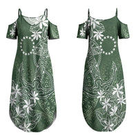 Sage Green Kuki Airani Tapakau Couples Matching Summer Maxi Dress and Long Sleeve Button Shirt Tribal Anchor Mix Tiare LT7 - Polynesian Pride