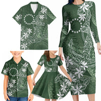 Sage Green Kuki Airani Tapakau Family Matching Long Sleeve Bodycon Dress and Hawaiian Shirt Tribal Anchor Mix Tiare LT7 - Polynesian Pride