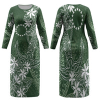 Sage Green Kuki Airani Tapakau Family Matching Long Sleeve Bodycon Dress and Hawaiian Shirt Tribal Anchor Mix Tiare LT7 Mom's Dress Sage Green - Polynesian Pride