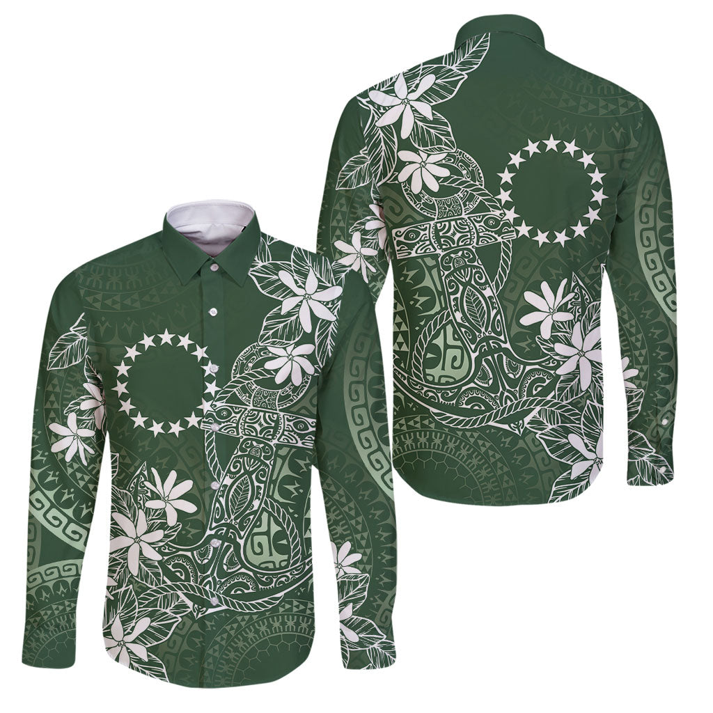 Sage Green Kuki Airani Tapakau Family Matching Long Sleeve Bodycon Dress and Hawaiian Shirt Tribal Anchor Mix Tiare LT7 Dad's Shirt - Long Sleeve Sage Green - Polynesian Pride
