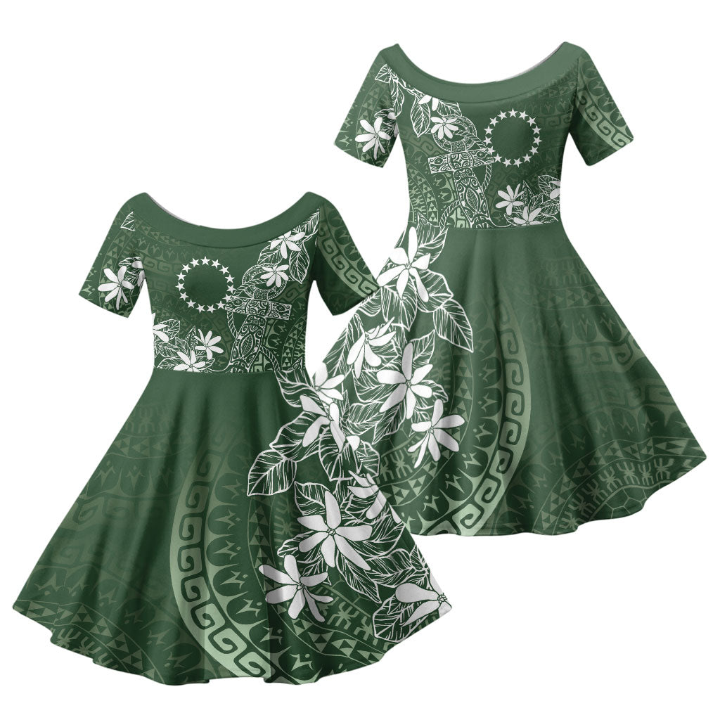 Sage Green Kuki Airani Tapakau Family Matching Long Sleeve Bodycon Dress and Hawaiian Shirt Tribal Anchor Mix Tiare LT7 Daughter's Dress Sage Green - Polynesian Pride