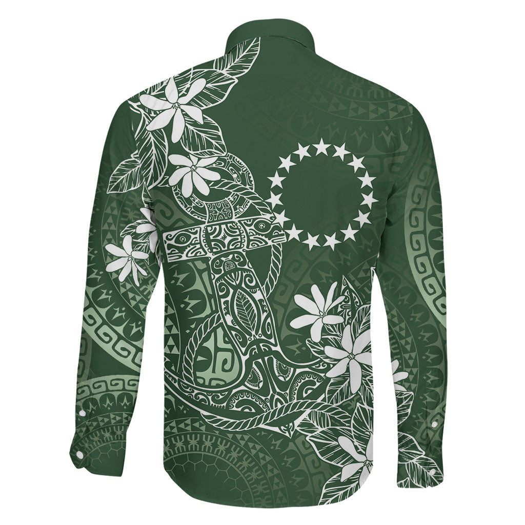 Sage Green Kuki Airani Tapakau Family Matching Off The Shoulder Long Sleeve Dress and Hawaiian Shirt Tribal Anchor Mix Tiare