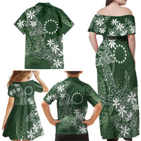 Sage Green Kuki Airani Tapakau Family Matching Off Shoulder Maxi Dress and Hawaiian Shirt Tribal Anchor Mix Tiare