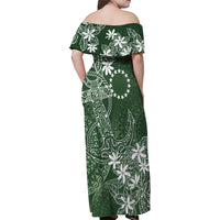 Sage Green Kuki Airani Tapakau Family Matching Off Shoulder Maxi Dress and Hawaiian Shirt Tribal Anchor Mix Tiare