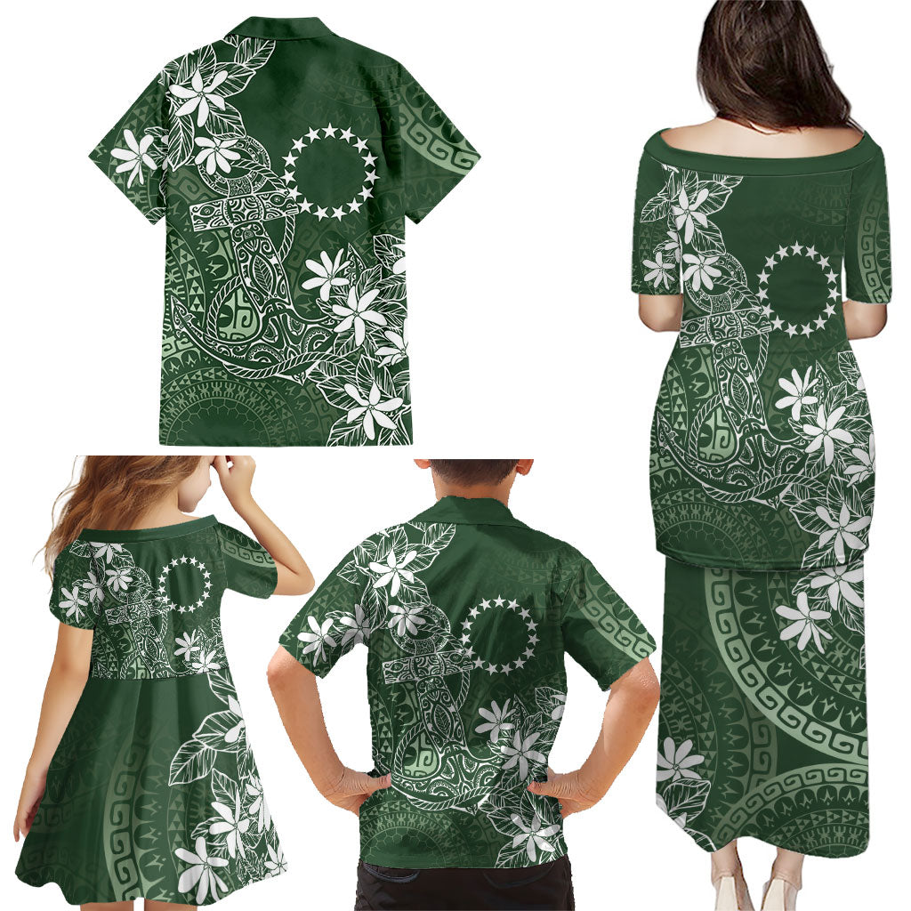 Sage Green Kuki Airani Tapakau Family Matching Puletasi and Hawaiian Shirt Tribal Anchor Mix Tiare