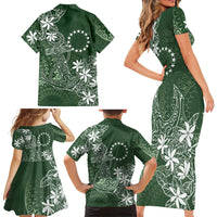 Sage Green Kuki Airani Tapakau Family Matching Short Sleeve Bodycon Dress and Hawaiian Shirt Tribal Anchor Mix Tiare