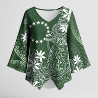 Sage Green Kuki Airani Tapakau Kimono Sleeve Blouse Tribal Anchor Mix Tiare