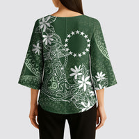 Sage Green Kuki Airani Tapakau Kimono Sleeve Blouse Tribal Anchor Mix Tiare