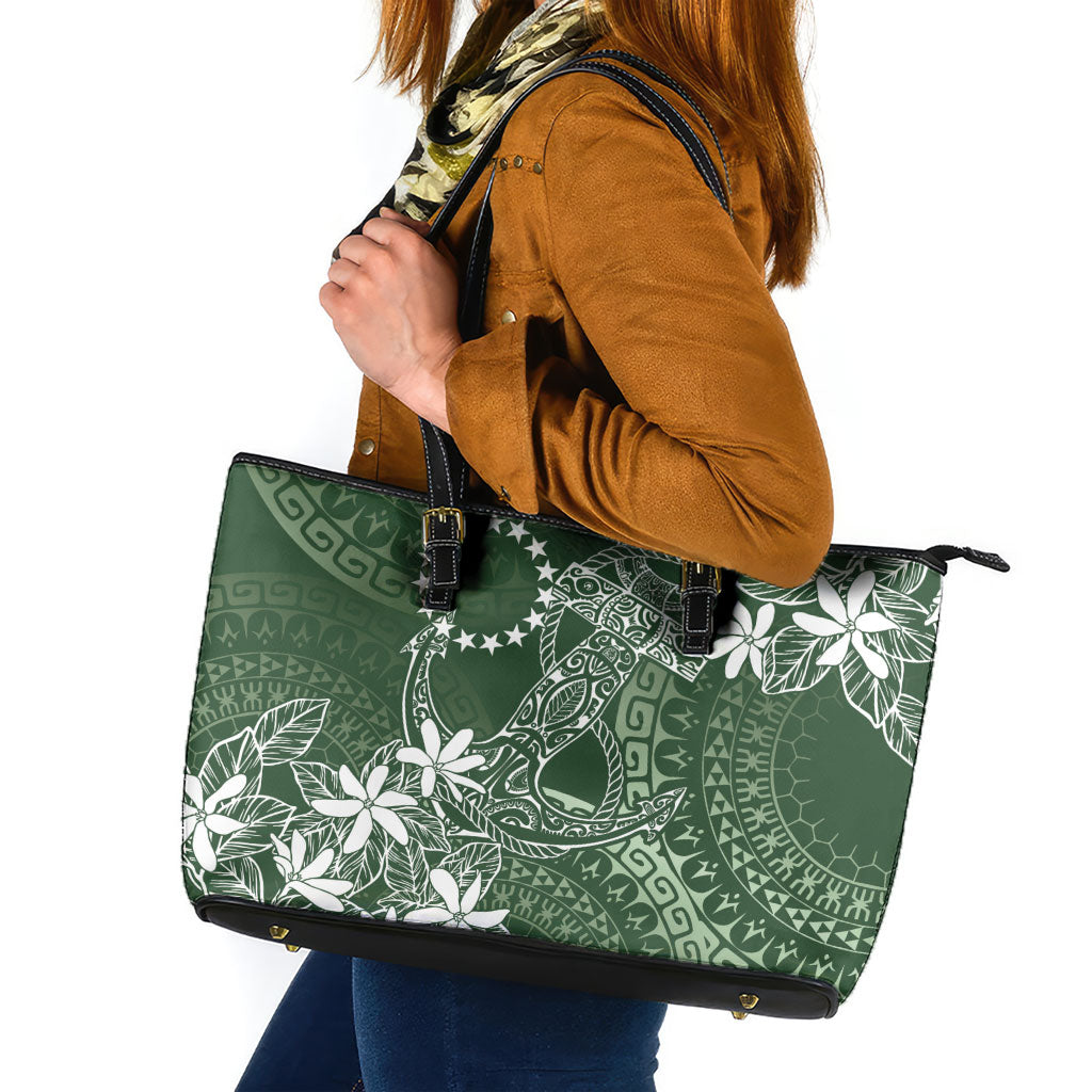 Sage Green Kuki Airani Tapakau Leather Tote Bag Tribal Anchor Mix Tiare LT7 Sage Green - Polynesian Pride