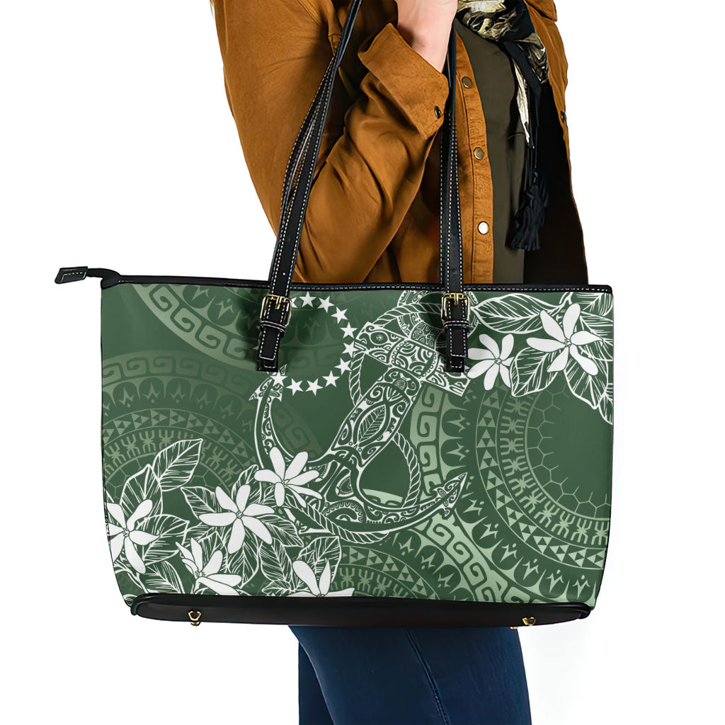 Sage Green Kuki Airani Tapakau Leather Tote Bag Tribal Anchor Mix Tiare LT7 - Polynesian Pride